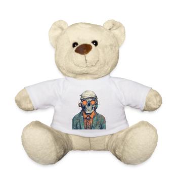 Cooles Skelett Portrait mit Sonnenbrille, Mütze - Teddy - Weiß - Vorne