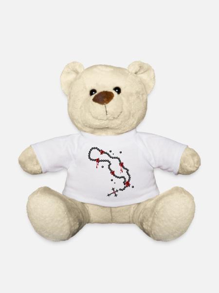 Rosenkranz Zeichnung mit Perlen und Rosen - Teddy - Weiß