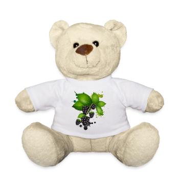 dunkelviolette Brombeeren mit Blätter als Graffiti - Teddy - Weiß - Vorne