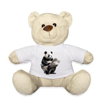 Panda lit un journal sur les toilettes - Nounours - blanc - Devant