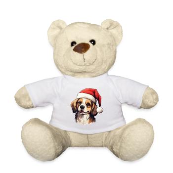 Chien Noël Père Noël chapeau joyeux dogmes laide - Nounours - blanc - Devant
