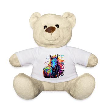T-Shirt Cheval Chevaux Equitation Dressage Haflinger - Nounours - blanc - Devant
