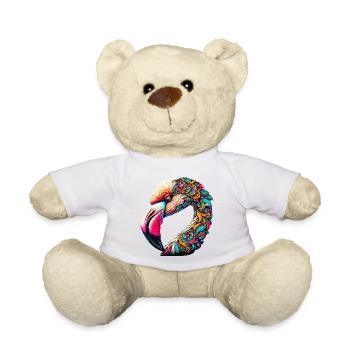 Rosa Flamingo mit Mandalas verziert - Teddy - Weiß - Vorne
