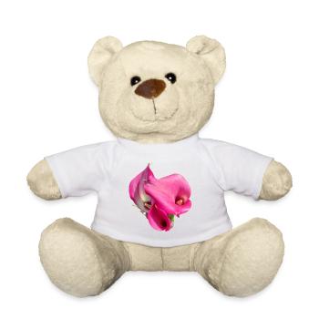 Pink Calla Flower Trio - Teddy Bear - white - Front