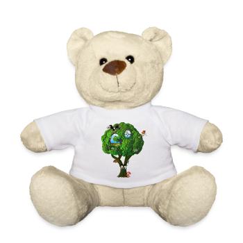 Cabane dans les arbres Fantasy Arbre avec des yeux Oiseaux Champignons - Nounours - blanc - Devant