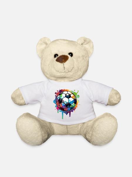Buntes urbanes Fußball Graffiti mit Lichtreflexe - Teddy - Weiß