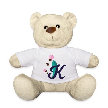 Elegant letter 'K' with flowers - Teddy Bear - white - Front