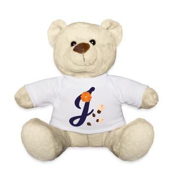 Eleganter Buchstabe 'J' mit Blumen - Teddy - Weiß - Vorne