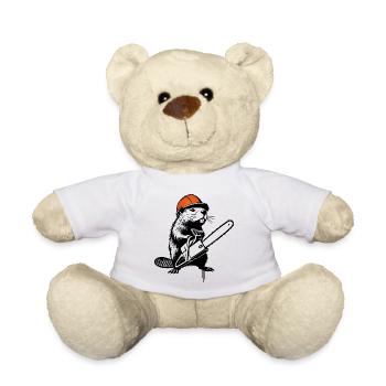 Biber mit Motorsäge – Humorvolles Stencil-Design - Teddy - Weiß - Vorne