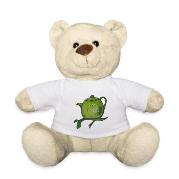 L'heure du thé romantique, théière verte - Nounours - blanc - Devant