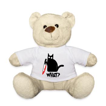 Playful Cat with Milk Cartoon Design - Teddy Bear - white - Front