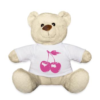 Retro Kirschen Motiv – Pink Rockabilly Look - Teddy - Weiß - Vorne