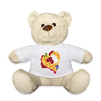 Golden heart waffle illustration with cherries - Teddy Bear - white - Front