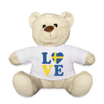 Schwarz-weiße schwedische Flagge herzförmiges Design - Teddy - Weiß - Vorne
