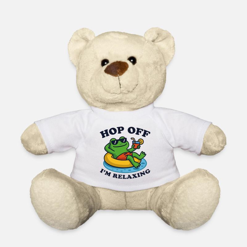 Relaxed Frog with Drink in pool - Teddy Bear - white