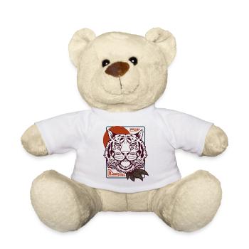 Tiger Head with Red Sun Geometric Wildlife Art - Teddy Bear - white - Front