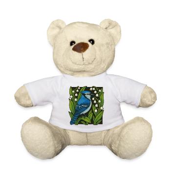 Blue Jay Amid Lilies Print - Teddy Bear - white - Front