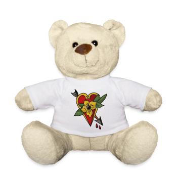Herz mit Pfeil & Blume – Oldschool Tattoo Design - Teddy - Weiß - Vorne