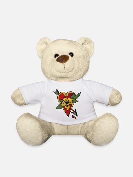 Heart with Arrow & Flower – Oldschool Tattoo Design - Teddy Bear - white
