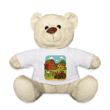 Rural farm with red tractor - Teddy Bear - white - Front