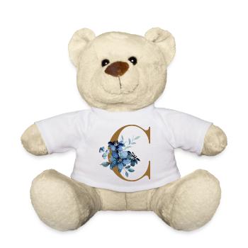 Floral C – Lettre dorée avec des fleurs - Nounours - blanc - Devant