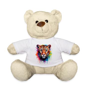 Leopard Color Explosion Watercolor Painting - Teddy Bear - white - Front