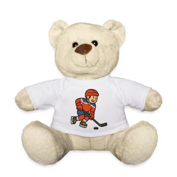Eishockey Cartoon Junge im Spiel - Teddy - Weiß - Vorne