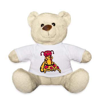 Caterpillar Eats Pizza Salami Hole Funny Hungry Cheese - Teddy Bear - white - Front
