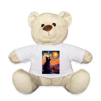 Halloween Katze – Kunstmotiv im Van Gogh Stil - Teddy - Weiß - Vorne