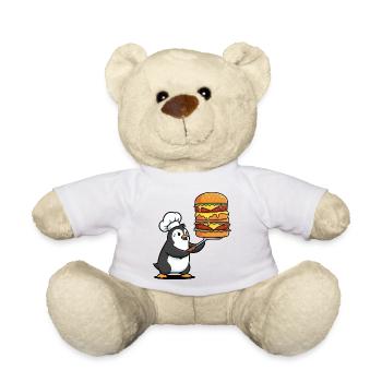 Süßer Pinguin schwitzt mit Hamburger BBQ Grillen - Teddy - Weiß - Vorne