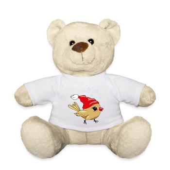 Cute happy birdie in Christmas hat - Teddy Bear - white - Front