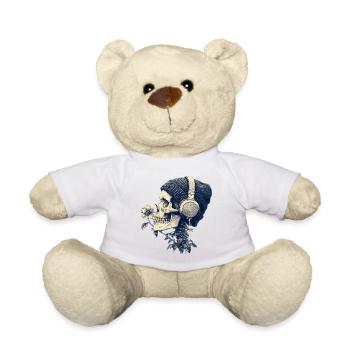 Schädel mit Kopfhörer und Blumen - Teddy - Weiß - Vorne