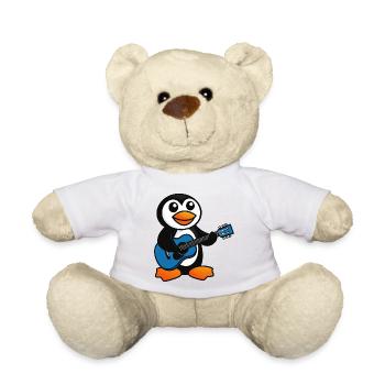 Funny Penguin with Guitar Cartoon Musician - Teddy Bear - white - Front
