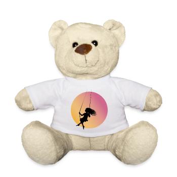 Girl silhouette on swing in sunset - Teddy Bear - white - Front