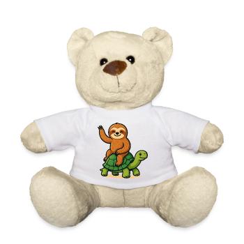 Lustiges Faultier auf Schildkröte - Teddy - Weiß - Vorne