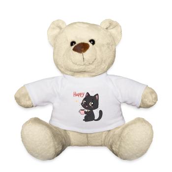Black Cat Smiling Sweet Coffee - Teddy Bear - white - Front