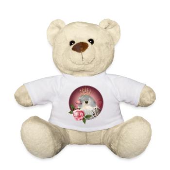 Oiseau délicat avec rose et fine corolle - Nounours - blanc - Devant