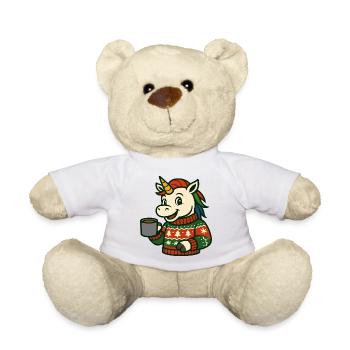Unicorn Cozy Sweater Hot Drink Holiday Art - Teddy Bear - white - Front