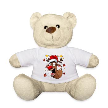 Lustiges Rentier rote Nase lustig verrückt  - Teddy - Weiß - Vorne