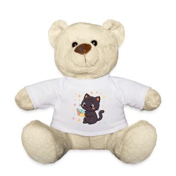 Black Cat and Origami Envelope - Teddy Bear - white - Front