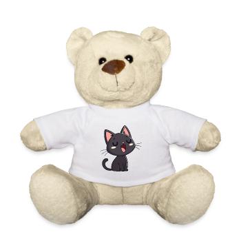 Black Kitten Yawn Sweet - Teddy Bear - white - Front