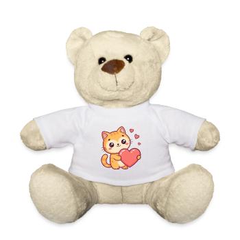 Süße Katze hält ein Herz - Teddy - Weiß - Vorne