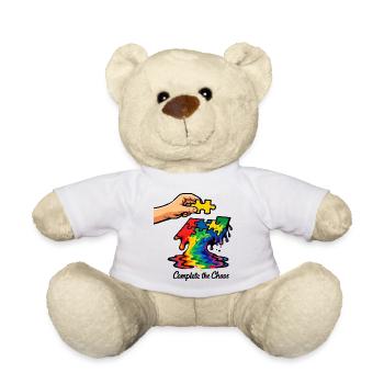 Autismus-Puzzlestück Regenbogenbewusstseinskunst - Teddy - Weiß - Vorne