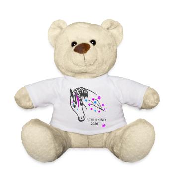 Pferd mit Blumen 2026 Schulkind - Teddy - Weiß - Vorne
