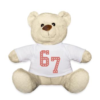 6 7 – Trendy minimalist text design, - Teddy Bear - white - Front