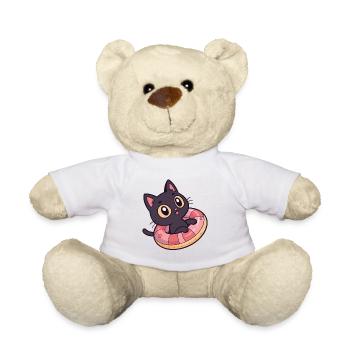Schwarze Katze auf Donut-Boje - Teddy - Weiß - Vorne