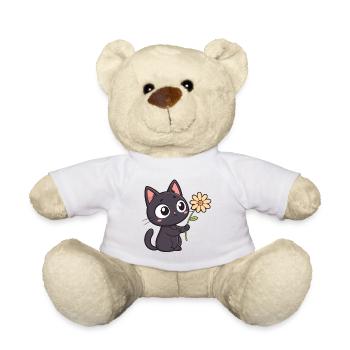 Kawaii Schwarze Katze und Gänseblümchen - Teddy - Weiß - Vorne