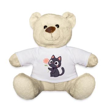 Kawaii Schwarze Katze mit Blume - Teddy - Weiß - Vorne