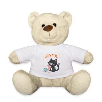 Happy Cat and Ball Player - Teddy Bear - white - Front