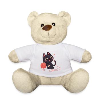 Black kitten and ball of wool - Teddy Bear - white - Front